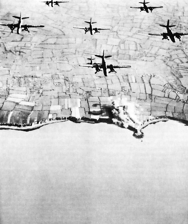 Pre invasion Allied bombing of Pointe-du-Hoc 1944 D-Day