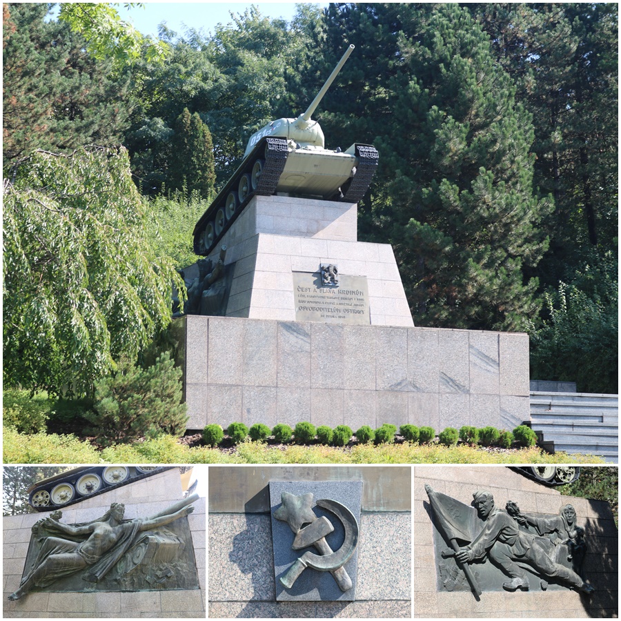 An impressive monument in Ostrava to the 1st Czechoslovak Independent Tank Brigade of the Soviet Army during World War Two. Atop the monument is a T-34 tank and surprisingly given the 1989 Velvet Revolution in the then Czechoslovakia, the Soviet symbols remain! The images on the sides of the monument are very dramatic and emotive yet still depict Soviet might! Ostrava was also the first major battle to liberate Czechoslvakia from Nazi control during the war in 1945.