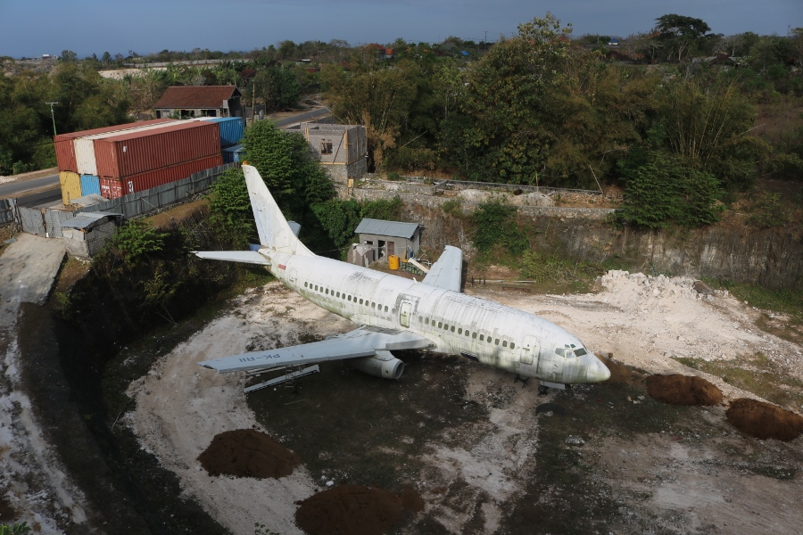 An abandoned Boeing 737-200 located in a random old quarry near Pandawa Beach south of Kuta on the Bukit Peninsula, Bali