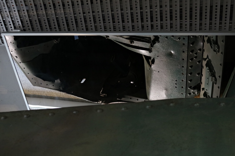 The mirror view of the explosive hole torn into the roof of Mephisto (believed to have been the result of the German demolition attempt) - ANZAC Legacy Gallery, Queensland Museum - November 2018