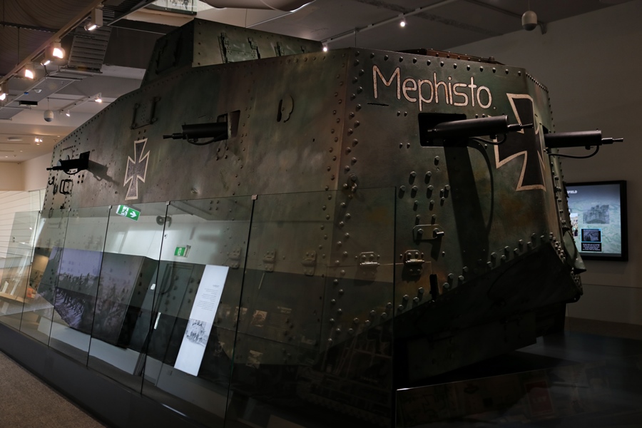 Rear view of Sturmpanzerwagen A7V Mephisto (Vehicle 506) - ANZAC Legacy Gallery, Queensland Museum - November 2018
